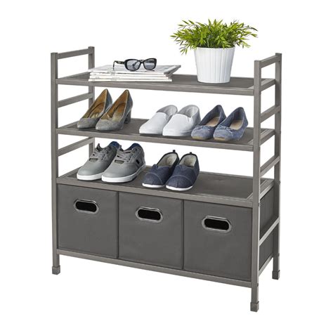 neatfreak 4-tier stackable metal storage rack with fabric bins|4 tier stackable storage unit.